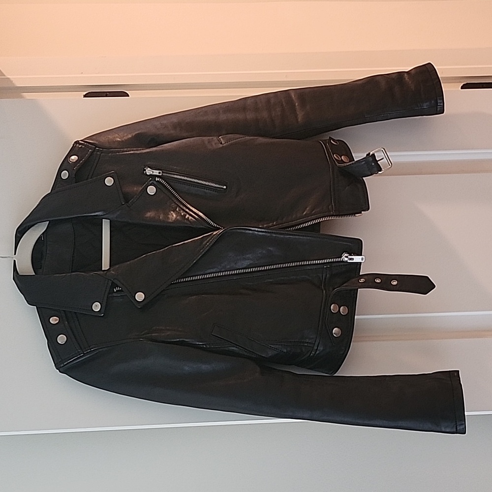 BLK DMN 100% leather moto jacket black size small
